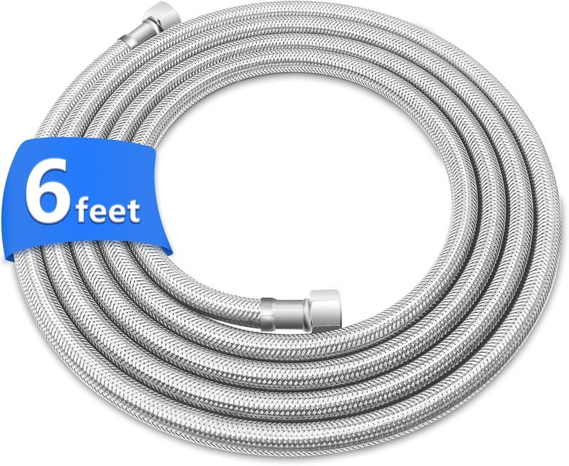 SPUREST 6FT Stainless Steel Braided Water Supply Line for Dishwasher, Brass 3/8 Inch Compression x 3/8 Inch Compression Connections, Food Grade PEX Inner Tube Water Hose - Image 1